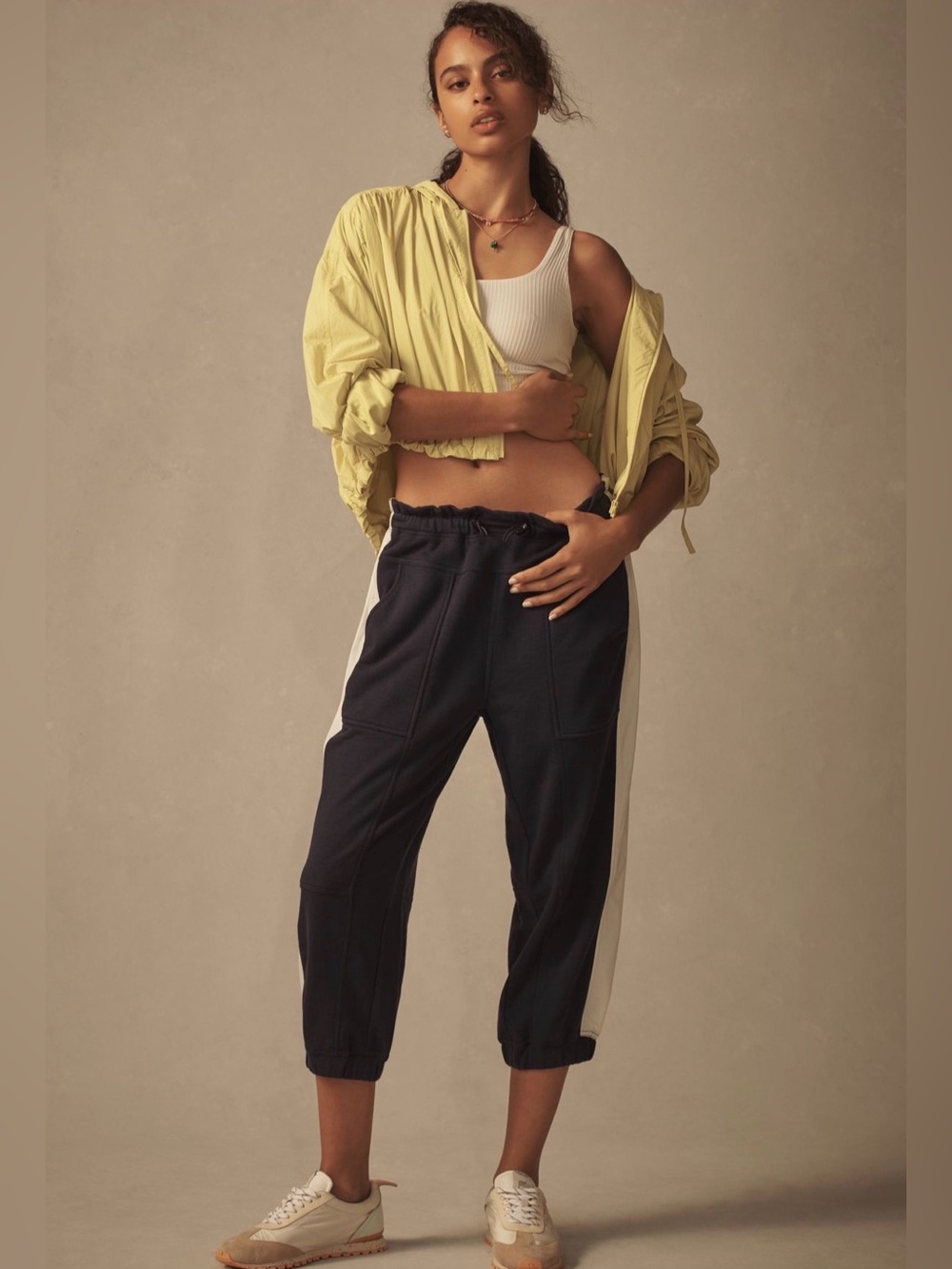 NWT Anthropologie Daily Practice Navy White Side-Stripe Joggers Pants Sz Medium